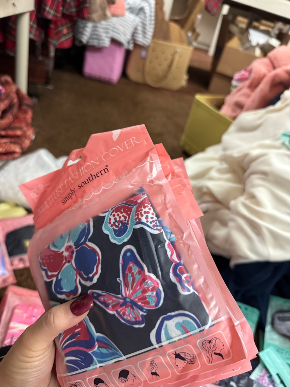 Simply Southern Navy Floral Butterfly Kids Face Mask with Pink & Blue Accents
